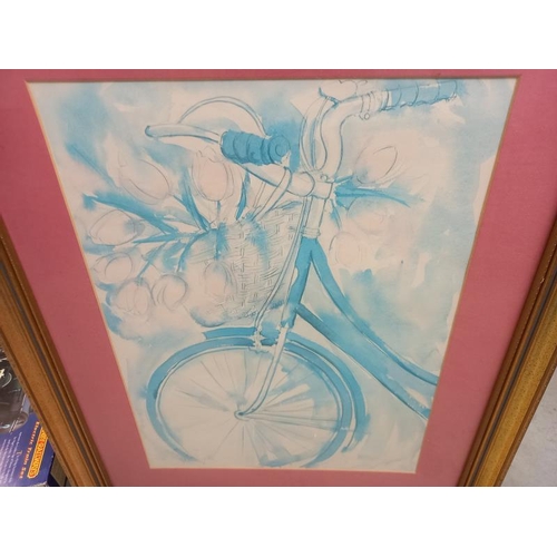 69 - A large gilt framed print of a watercolour of a vintage bicycle (66cm x 92cm) COLLECT ONLY