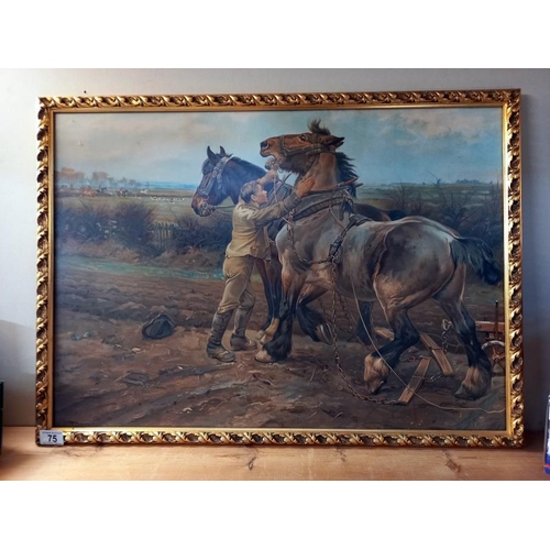 75 - A gilt framed print of a heavy horse