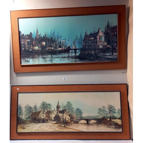 87 - 2 large prints by Ron Folland, Hamlet Bridge & spires of Paris (128cm x 58cm) COLLECT ONLY