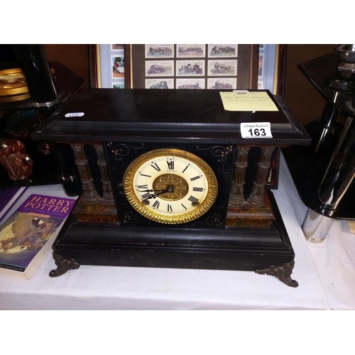 163 - A 20th century slate mantel clock, springs ok.