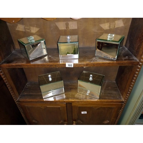 193 - 5 mirrored glass trinket boxes, 2 with drawers