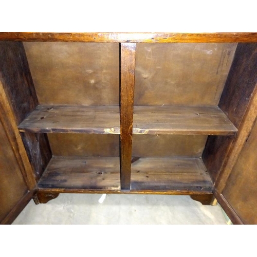 196 - A 1920's oak bookcase with 2 cupboard doors (80cm x 21cm x 125cm high)