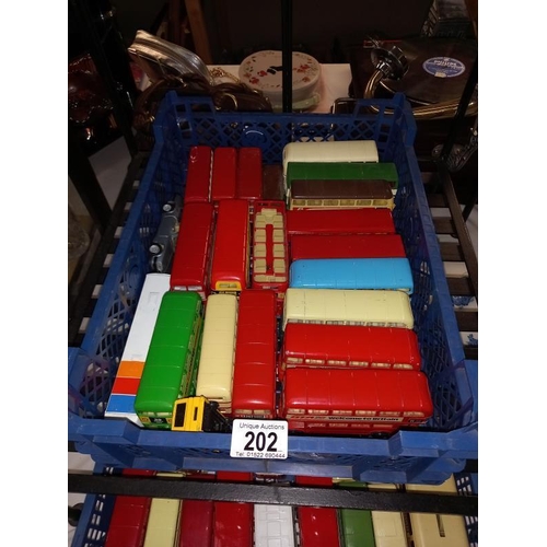 202 - 3 trays of unboxed Diecast bus and coach models including Corgi and E.F.E