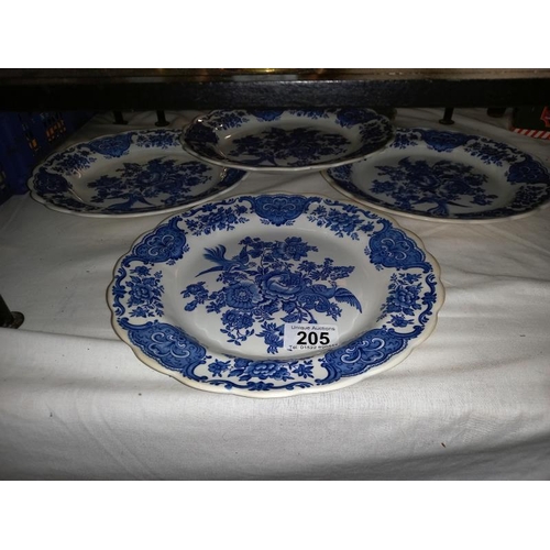 205 - 5 Ridgeway blue and white Windsor pattern plates.