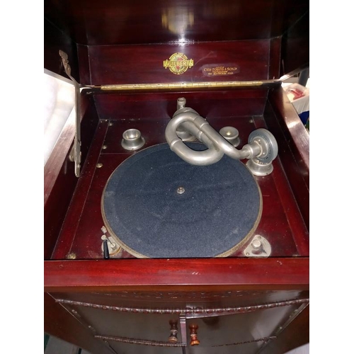 216 - A tall mahogany cabinet gramophone, COLLECT ONLY.