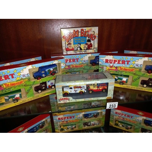 233 - 9 Lledo Rupert 75th anniversary special limited edition sets including Dandy and Beano models