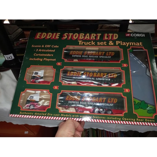 242 - A Corgi 60008 Eddie Stobart truck set and play mat and 5 others.