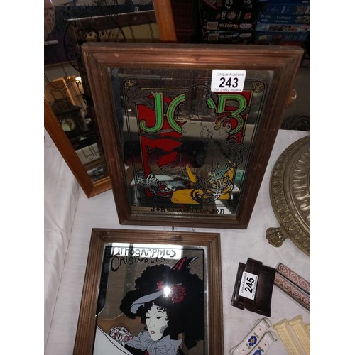 243 - 3 vintage advertising mirrors including Moet & Chandon, Job Cigarettes and Lithographic originales. ... 