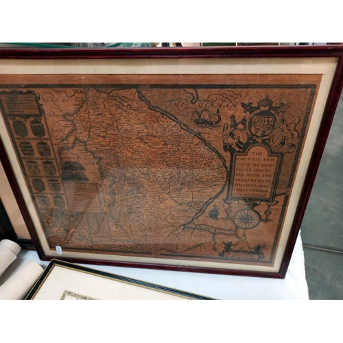 268 - A selection of framed and loose antique style maps.