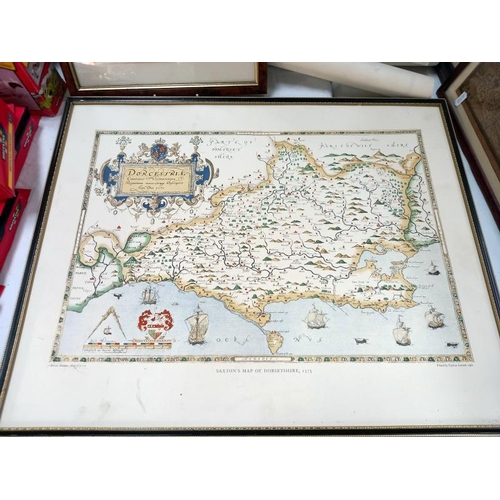 268 - A selection of framed and loose antique style maps.