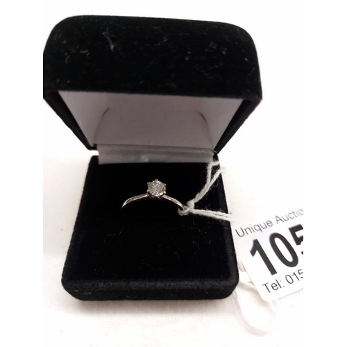 1054 - A diamond ring, single stone set in 18ct white gold with a diamond report certificate.