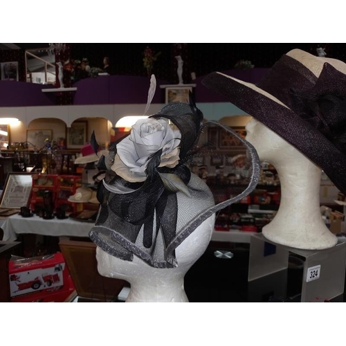 324 - 2 hats and 2 fascinators. (Heads not included).