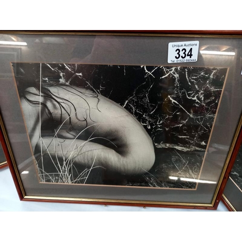 334 - Five framed erotic photographs, one missing glass.