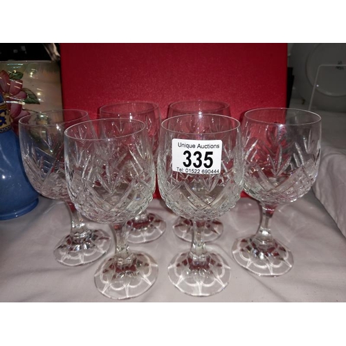 335 - A box of 6 cut glass wine glass. Collect Only.