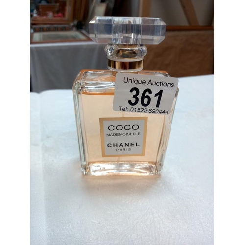 361 - A bottle of Coco Mademoiselle by Chanel 90% full. Boxed Coco Noir 25% full. Anais Anais approximatel... 