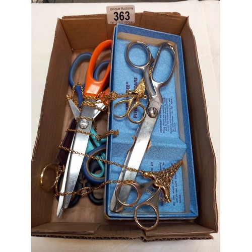 363 - A boxed Joseph Rodgers & Sons Limited, Sheffield Pinking Shears and 3 gold coloured scissors (2 with... 