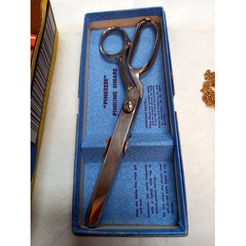 363 - A boxed Joseph Rodgers & Sons Limited, Sheffield Pinking Shears and 3 gold coloured scissors (2 with... 