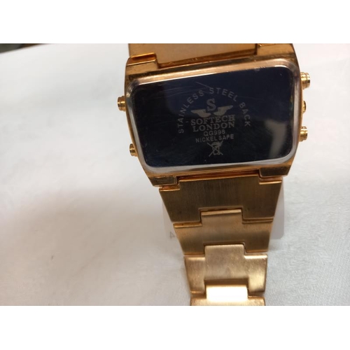 368 - A large gold plated gents SofTech London digital analogue wrist watch