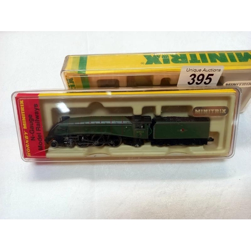 395 - 2 Hornby Minitrix N gauge 211 Mallard and 12949 Flying Scotsman locomotives.