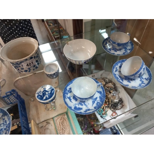 401 - A collection of blue and white china, some Chinese, some A/F.