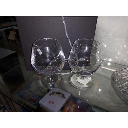 413 - A cut glass ships decanter & Waterford crystal branded glasses etc.