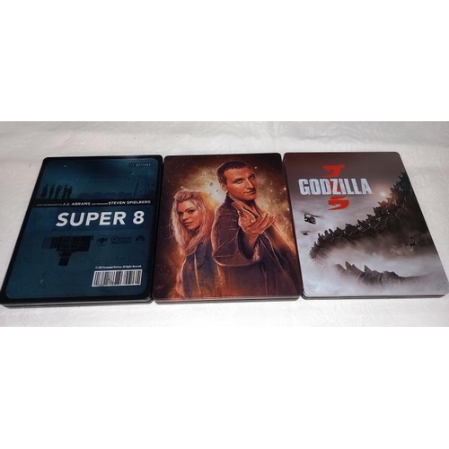 414 - 7 Steel book blu ray (some HD). Leon (framed), Rogue One Star Wars, Saw, Super 8, Godzilla and 2, Dr... 