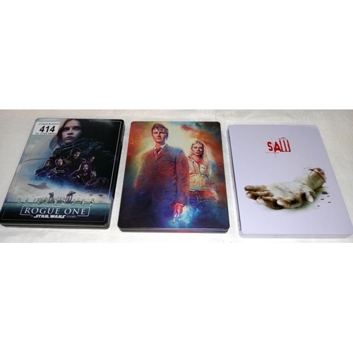 414 - 7 Steel book blu ray (some HD). Leon (framed), Rogue One Star Wars, Saw, Super 8, Godzilla and 2, Dr... 