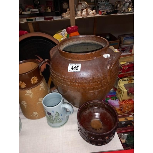 445 - A good selection of stoneware jugs, mixed porcelain etc including Royal Doulton. Collect Only.