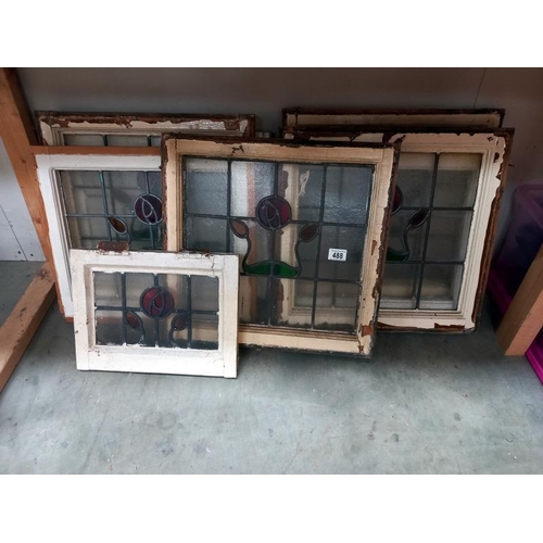 488 - 7 Victorian/Edwardian leaded glass window panels in frames. Collect only