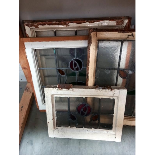 488 - 7 Victorian/Edwardian leaded glass window panels in frames. Collect only