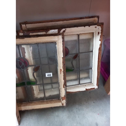 488 - 7 Victorian/Edwardian leaded glass window panels in frames. Collect only