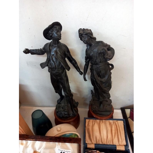 491 - A pair of 19th Century Spelter figures A/F, and a quantity of vintage cutlery sets etc.