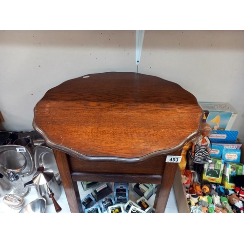 493 - A 1930's oak sewing table workbox. Collect Only.