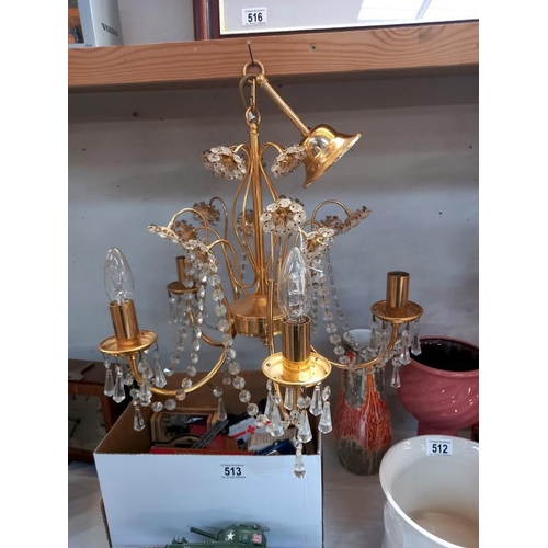 510 - A pair of gilt brass chandeliers with glass droppers, COLLECT ONLY.