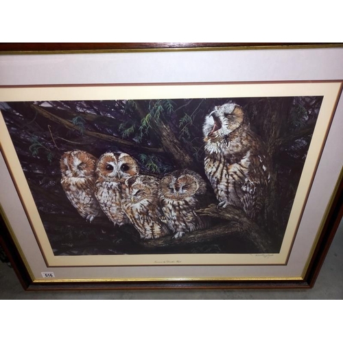 516 - A large limited edition print of owls 'Insomnia' by Dorothea Lynde No 340/850. 92cm x 73cm. Collect ... 