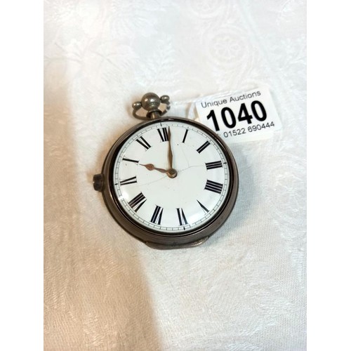 1040 - A silver chain driven pocket watch, Thos. Crawshaw Retford, in working order.