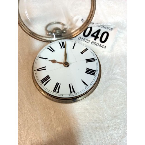 1040 - A silver chain driven pocket watch, Thos. Crawshaw Retford, in working order.