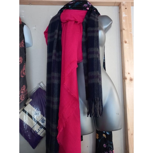 561 - A Luke Eyres scarf (New), 2 skull scarves, a Sax Fifth Avenue scarf etc ( hangers included).