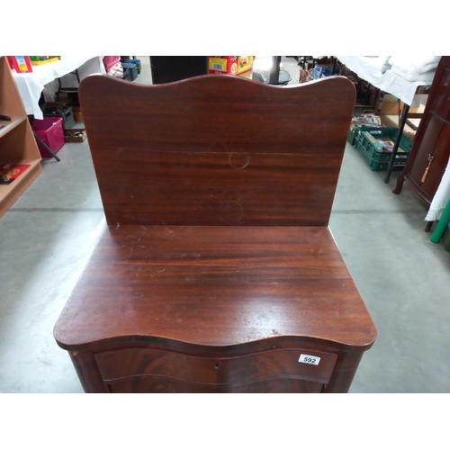 592 - A Victorian mahogany serpentine French fold over table with 2 drawers on centre pedestal lyre base. ... 