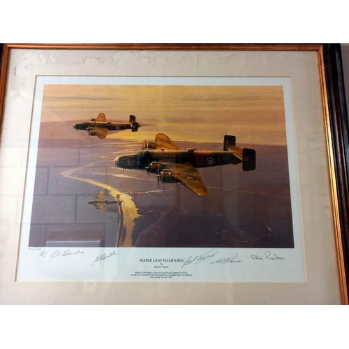 594 - 3 framed and glazed print pictures of world wars, Bomber-one being a limited edition Halifax with J ... 