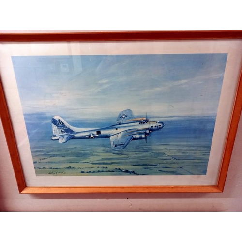 594 - 3 framed and glazed print pictures of world wars, Bomber-one being a limited edition Halifax with J ... 