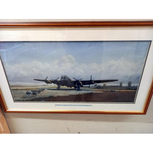 594 - 3 framed and glazed print pictures of world wars, Bomber-one being a limited edition Halifax with J ... 