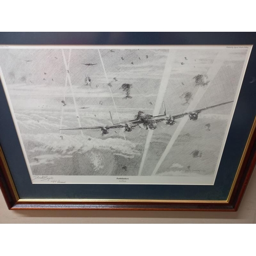 598 - 2 framed, glazed and signed aircraft prints Hercules 'Night Owl' and black and white sketch of Pathf... 