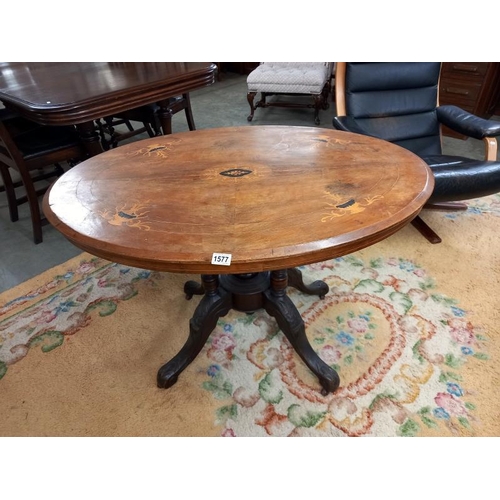 1577 - A Victorian oval mahogany inlaid table, COLLECT ONLY.