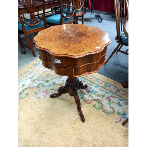 1578 - A Victorian mahogany work table with burr walnut table top.