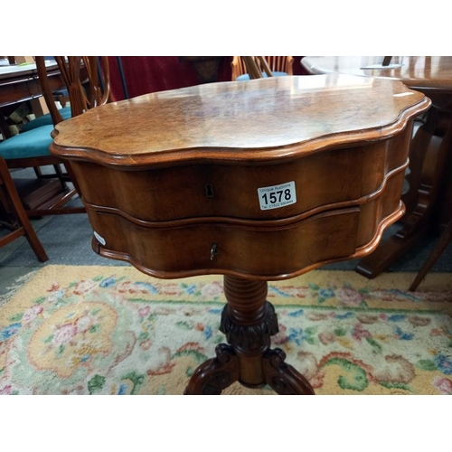 1578 - A Victorian mahogany work table with burr walnut table top.