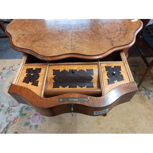 1578 - A Victorian mahogany work table with burr walnut table top.