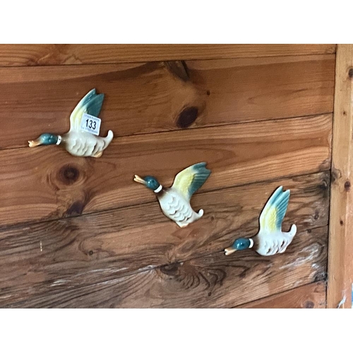 133 - 3 flying mallard china wall ornaments. Collect Only.