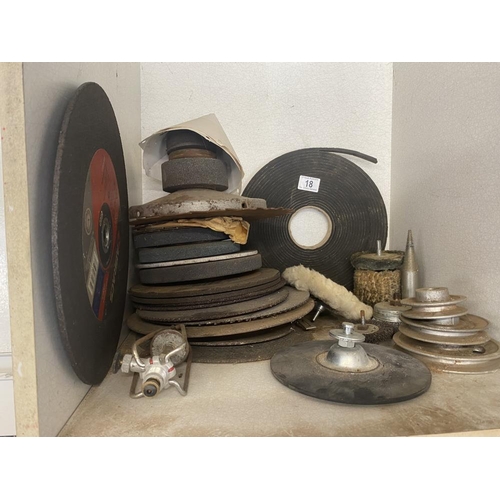 18 - A mixed lot of cutting and grinding discs and saw blades, pulleys and arbours. Collect Only.