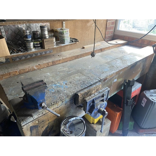 2 - A woodworking bench with 2 vices. Collect Only.